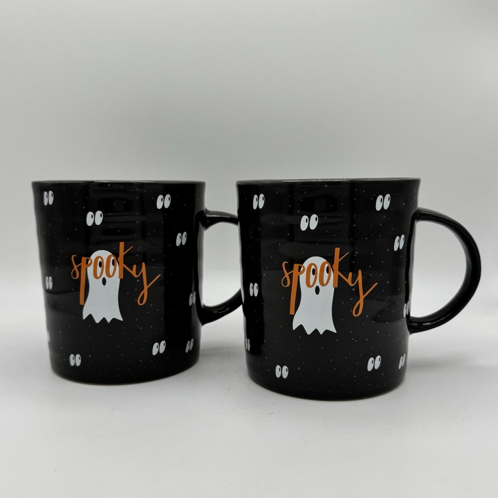 Prima Design Halloween 21oz Mug Set of 2 Spooky Ghost Eyes Black Ceramic